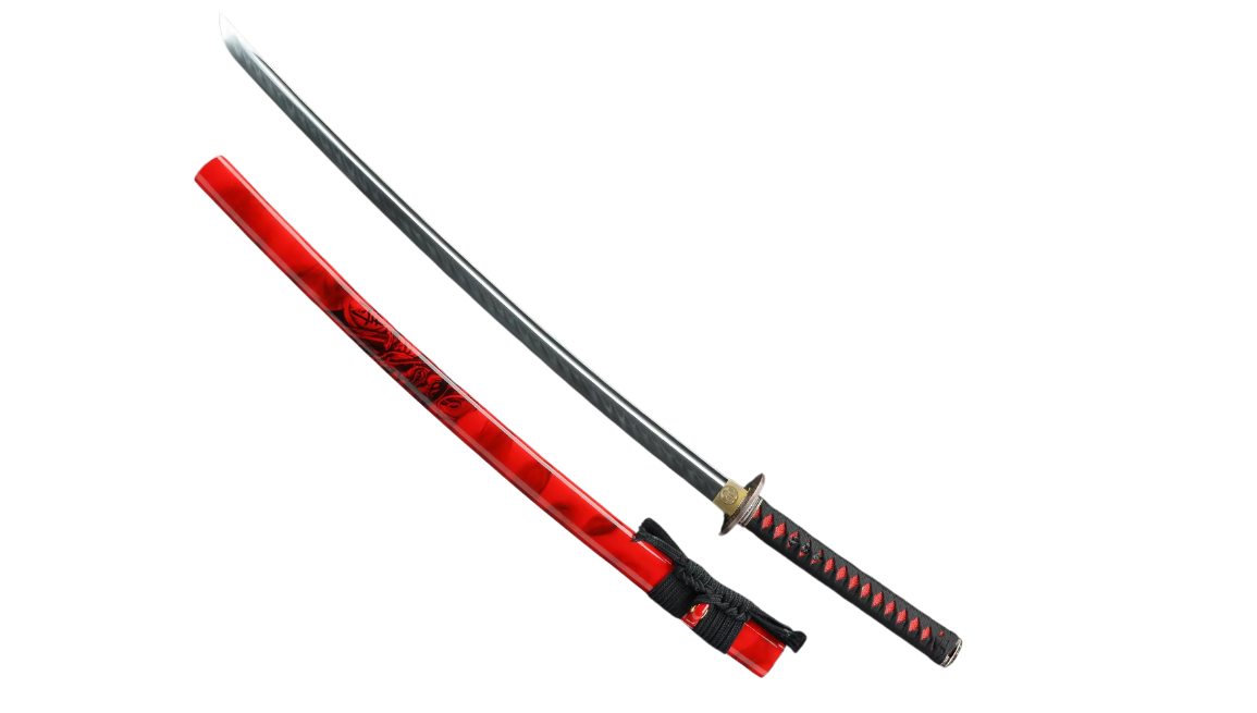Espada Japonesa Hecha A Mano T10 Doblada Arcilla Acero Templado Con Vaina Roja