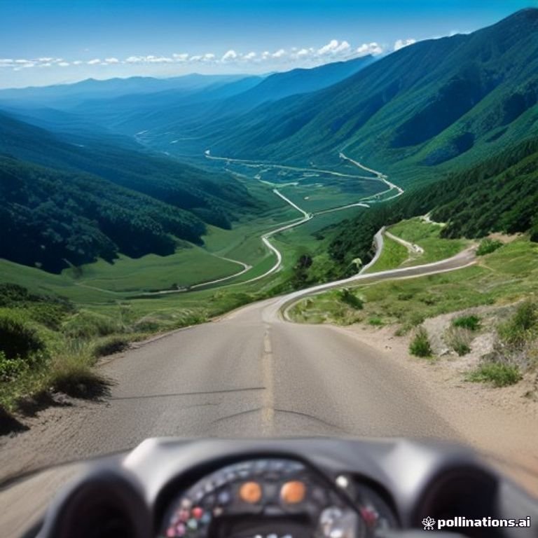 Motocicleta trail recorriendo una carretera solitaria de montaña en el Maestrazgo