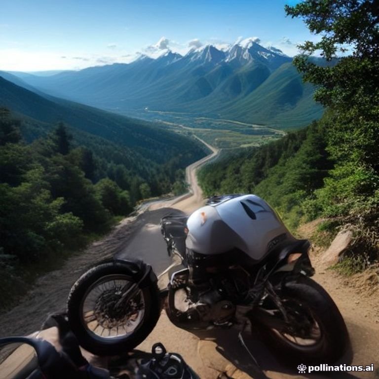 Moto aparcada en un mirador natural con vistas al valle